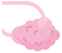 Illustration of a pink brain with a hand holding a magnifying glass.