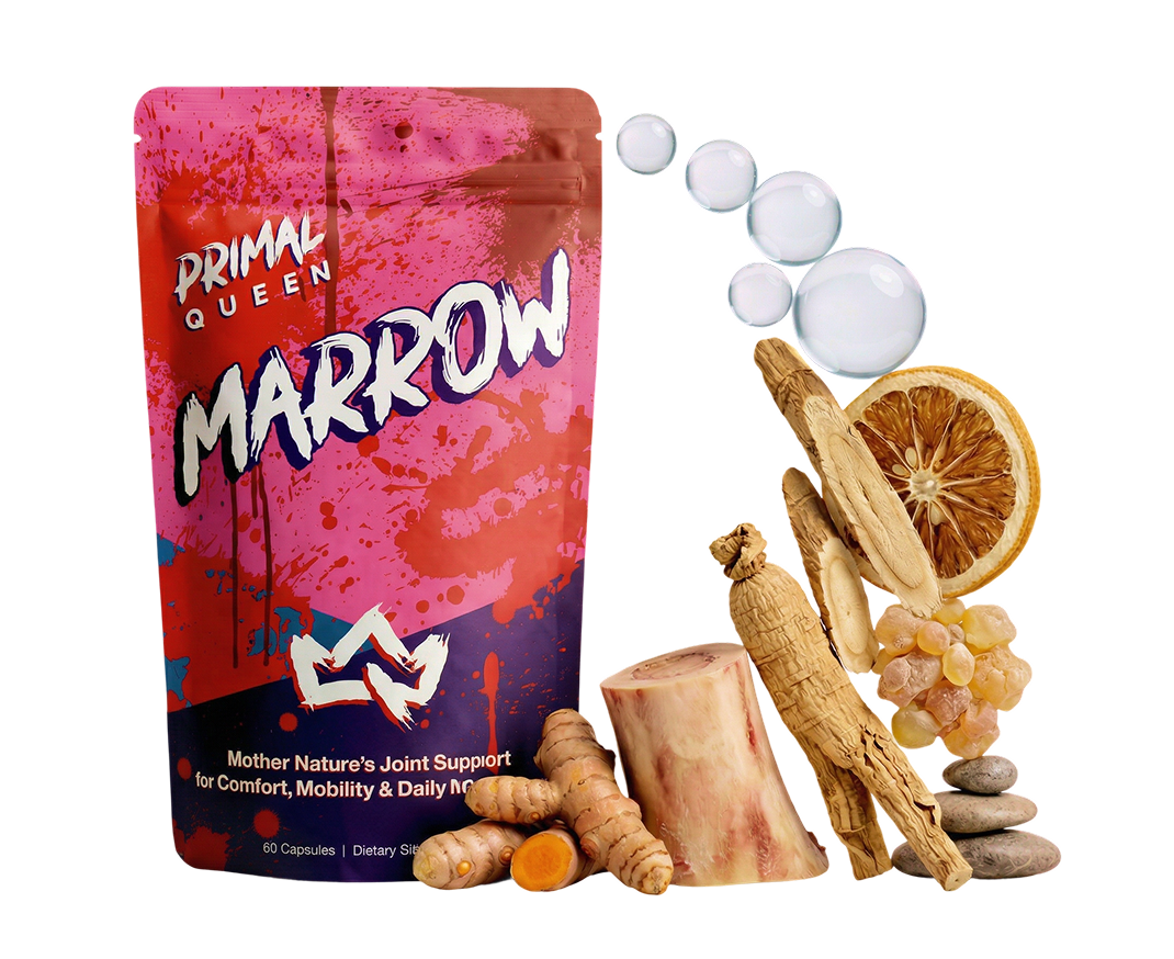 A Marrow pouch surrounded by its whole-food ingredients